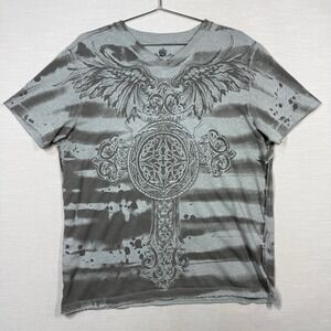 Helix Shirt Men XL Graphic Print Short Sleeve Gray Gunge Y2K